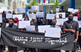 Lecturers out on strike over their exclusion from state's move to bump salaries of educators -- Photo: Nishan Ali | Mihaaru