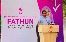 Former Maldives President Yameen Abdul Gayoom at the inaugural ceremony of campaign efforts to elect new members to PPM's women's development committee-- Photo: PPM