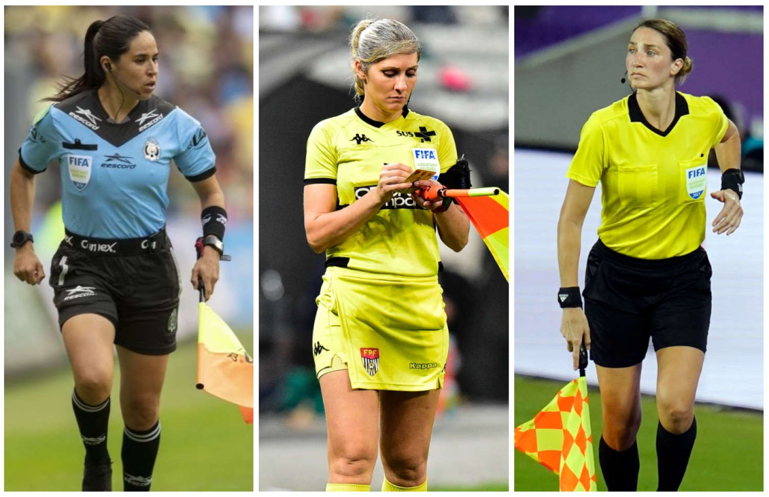 ގަތަރު ވޯލްޑް ކަޕުގައި ބައިވެރިވާ ތިން އަންހެން އެސިސްޓެންޓް ރެފްރީން؛ ކެތުރީން ނެސްބިޓް، ނިއުޒާ ބެކް އަދި ކެރެން ޑިއާޒް.