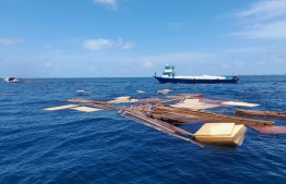 Wooden planks floating in the sea after the accident between Yasawa Princess