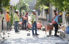 Road construction work in an island in the Maldives: A total of MVR 4.5 billion has been allocated for PSIP projects -- Photo: Addu City Council