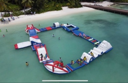 The floating waterpark to be opened in time for Eid holidays -- Photo: Maafushi Council
