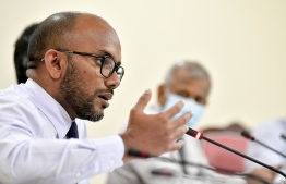 Minister of Finance Mr. Ibrahim Ameer at a Parliament Committee meeting--