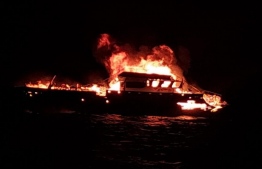 The safari vessel had caught fire while it sunk completely following the blaze -- Photo: MNDF