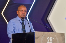 Managing Director of STELCO Ahmed Shareef speaking at the ceremony held to celebrate the company's 25th anniversary on Jun19 -- Photo: Nishan Ali/ Mihaaru