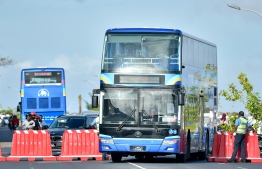 A double-decker bus operated by MTCC between Male' and Hulhumale' on June 23, 2022: CEO Azim had said 50 buses were necessary in order to facilitate the traffic between Male' and Hulhumale' -- Photo: Fayaz Moosa / Mihaaru