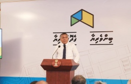 Minister of National Planning, Housing and Infrastructure Mr. Mohamed Aslam officially launching the designated portal for application submission--