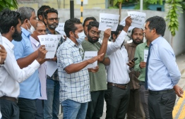 Local journalists protesting against the new Evidence Bill that grants courts to enforce source revelation in certain cases-- Photo: Nishan Ali | Mihaaru