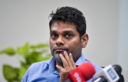 The Managing Director State Trading Organisation (STO) Hussain Amru at a press conference PHOTO / MIHAARU