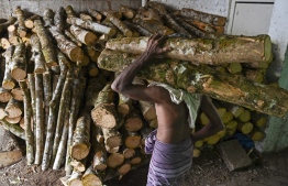 In this picture taken on March 11, 2022, a labourer works inside a firewood workshop in Colombo. - As once relatively wealthy Sri Lanka suffers a dire economic crisis with shortages of everything from medicines to gas, locals are returning to cooking with firewood. -- Photo: Ishara S. Kodikara / AFP