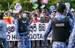 Sri Lankans in Maldives protest against Maldivian government for providing protection to Sri Lankan President Gotobaya Rajapakse -- Photo: Nishan Ali/ Mihaaru