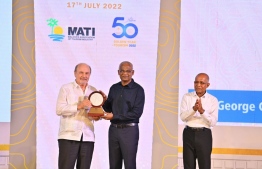 President Solih presents Award to Corbyn Maldives' tourism pioneer - Photo: President's Office.