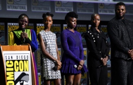 (From L) Actors Lupita Nyong'o, Letitia Wright, Danai Gurira, Florence Kasumba and Winston Duke present "Black Panther: Wakanda Forever" at the Marvel panel in Hall H of the convention center during Comic-Con International in San Diego, California, July 23, 2022. -- Photo: Chris Delmas / AFP