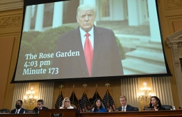 A January 6 video of Former US President Donald Trump telling his supporters to go home, is seen on screen during a hearing by the House Select Committee to investigate the January 6th attack on the US Capitol in the Cannon House Office Building in Washington, DC, on July 21, 2022. - The select House committee conducting the investigation of the Capitol riot is holding its eighth and final hearing, providing a detailed examination of former president Donald Trump's actions on January 6th. More than 850 people have been arrested in connection with the 2021 attack on Congress, which came after Trump delivered a fiery speech to his supporters near the White House falsely claiming that the election was "stolen." -- Photo: Saul Loeb / AFP