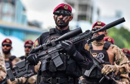(FILE) MNDF participating in Maldives' Independence Day parade on July 26, 2022: the ongoing military operations in Addu will continue until April 2023 -- Photo: Fayaz Moosa / Mihaaru
