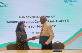 The handover ceremony of the Real-Time PCR test kits for monkeypox between Maldives government and World Health Organization (WHO)-- Photo: Ministry of Health