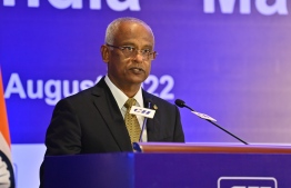 President Solih addressing the India-Maldives Business Forum on Tuesday-- Photo: President's Office