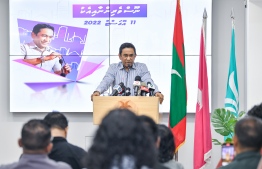During the press conference on Thursday evening-- Photo: Fayaz Moosa/Mihaaru