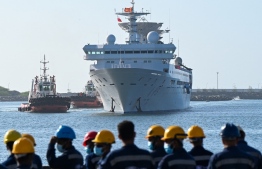 China's research and survey vessel, the Yuan Wang 5, arrives at Hambantota port on August 16, 2022. A Chinese research vessel entered Sri Lanka's Chinese-run southern port of Hambantota on August 16 despite concerns from India and the US about its activities. -- Photo: Ishara S. Kodikara / AFP