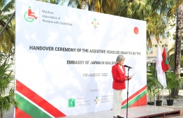 Japanese Ambassador to the Maldives H.E. Mrs. Takeuchi Midori, speaking at the ceremony  -- Embassy of Japan in Maldives