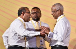 President Ibrahim Mohamed Solih, former President and Parliament Speaker Mohamed Nasheed and MDP Chairman Fayyaz Ismail in discussion -- Photo: Fayaaz Moosa