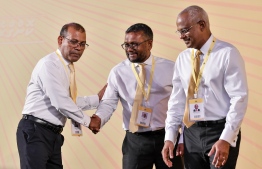 Speaker Nasheed, MDP chairperson Fayyaz and President Solih at the MDP Congress held last year -- Photo: Fayaaz Moosa