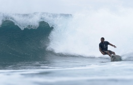 Hussain "Iboo" Areef at the surfing event -- Photo: Four Seasons Maldives
