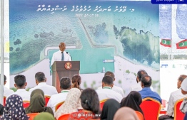 President Solih speaking at the inaugural ceremony of M. Veyvah harbor-- Photo: MTCC