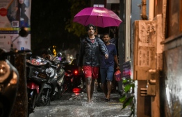 During a downpour in Male' City.
