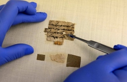 An Israel Antiquities Authority (IAA) conservator inspects a papyrus fragment presented by the IAA at its Dead Sea conservation lab in Jerusalem on September 7, 2022; the document dating to the First Temple-period (late seventh or early sixth century BCE), written in ancient Hebrew script and originally found in the Judean Desert caves following an intelligence operation. According to the IAA, the extremely rare document is composed of four torn lines that begin with the words "To Ishmael send…", the text hinting that it is a fragment of a letter containing instructions to the recipient. The document joins only two other documents from this period in the authority's Dead Sea Scrolls collection, all three papyri from the Judean Desert where the dry climates enable their preservation.
MENAHEM KAHANA / AFP