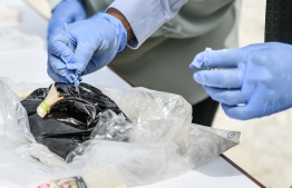 (FIILE) Police testing drugs they have seized in various operations before disposing of them -- Photo: Nishan Ali / Mihaaru