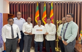 A token package of disinfectants presented at the High Commission of Sri Lanka in the Maldives -- Photo: High Commission of Sri Lanka