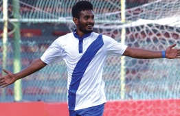 The hat-trick maker of Guraidhoo Sports Recreation Club; Aalim Abdul Gayoom-- Photo: FAM