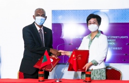 China's Ambassador to Maldives and MAle' city council Mayor during the ceremony -- Photo: Male' city council