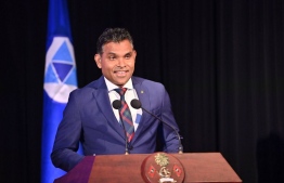 Vice President Faisal Naseem speaking at the Villa College High Achievers Awards ceremony -- Photo: President's Office