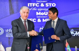 During Sunday's MoU signing between STO and ITFC-- Photo: Fayaz Moosa | Mihaaru