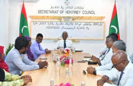 President Solih meets with council and WDC members in HDh. Finey-- Photo: President's Office