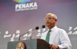 President Ibrahim Mohamed Solih speaking at the opening ceremony of the new power plant in Haa Alifu atoll Utheemu -- Photo: President's Office