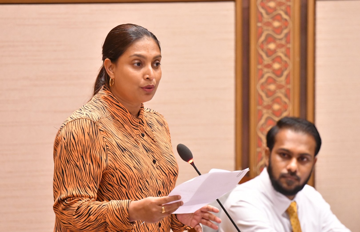 އެޑިއުކޭޝަން މިނިސްޓަރު ޑރ. އާއިޝަތު އަލީ ރައްޔިތުންގެ މަޖިލިހުގައި މިއަދު ޖަވާބުތައް ދެއްވަނީ.---ފޮޓޯ: މަޖިލިސް