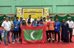 Maldivian players and officials who competed in the South Asian Badminton Tournament, The Maldivian team and individual players won bronze medals in four categories -- Photo: Badminton