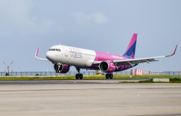 Wizz Air's maiden flight to the Maldives makes landing on Tuesday late afternoon-- Photo: Nishan Ali | Mihaaru