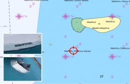 Graphics provided by MNDF on October 7, 2022, showing the area the overturned speedboat was located, as well as some photographs of the boat -- Photo: MNDF