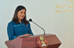 First Lady Fazna Ahmed speaking at at the ceremony -- Photo: President's Office