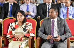 Youth Minister Ahmed Mahloof (R) and Culture and Heritage Minister Yumna Maumoon attending the ceremony held to celebrate 50 years of diplomatic relations between Maldives and China -- Photo: Nishan Ali / Mihaaru