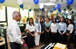 President Ibrahim Mohamed Solih addresses employees of the MMPRC during his visit to the organization-- Photo: President's Office