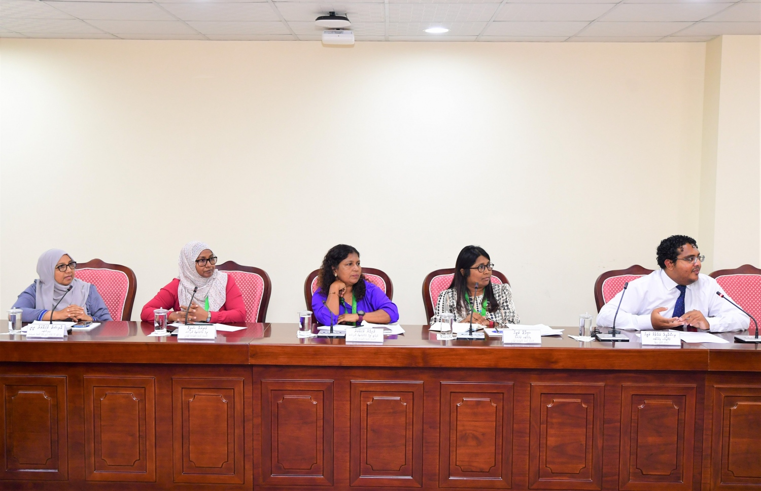 ރައްޔިތުންގެ މަޖިލީހުގެ ހިއުމަން ރައިޓްސް އެންޑް ޖެންޑާ ކޮމެޓީން ބޭއްވި ބައްދަލުވުމުގައި ނޭޝަނަލް ސޯޝަލް ޕްރޮޓެކްޝަން އެޖެންސީ (އެންސްޕާ)ގެ އިސްވެރިންނާއި ޖެންޑާ މިނިސްޓަރު އައިޝަތު މުހައްމަދު ދީދީ (ވ) -- ފޮޓޯ: މަޖިލިސް