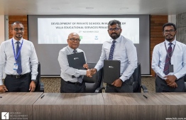 HDC MD Athif (R-2) and Villa College Rector Dr. Anwar (L-2) signed the agreement to build a school in Hulhumale' 1-- Photo: HDC