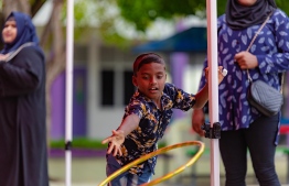 A child participates in a sport during the Inclusive Sports Festival held in Kulhudhuffushi -- Photo: Dhiraagu