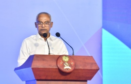 (FILE) President Ibrahim Mohamed Solih speaking at an  event on December 6, 2022:  he said projects have been awarded to ensure that water and sewerage services will be available in all inhabited islands before his administration is over -- Photo: Fayaz Moosa / Mihaaru