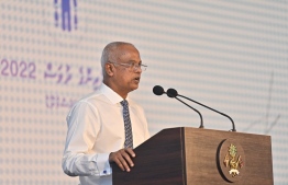 President Ibrahim Mohamed Solih speaking at the official ceremony held to mark the 42nd national Fishermen's Day, in G.Dh. Faresmaathoda. PHOTO: President's Office